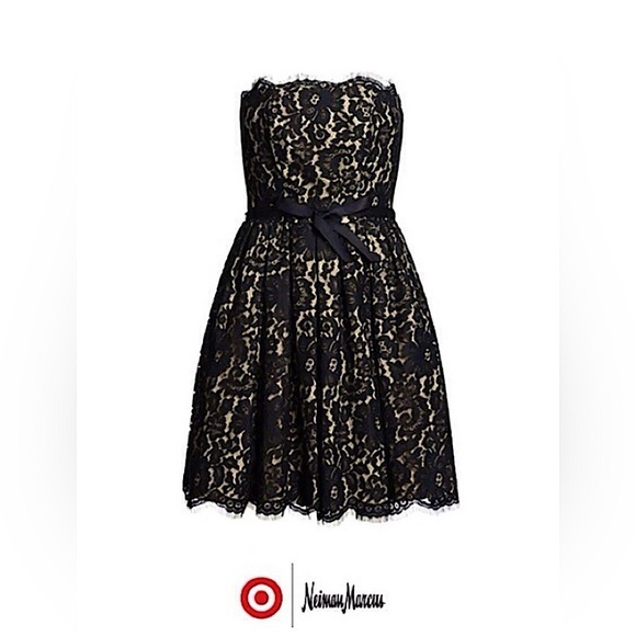 Neiman Marcus Target strapless, black lace whimsigoth holiday mini dress 6 - Picture 3 of 16